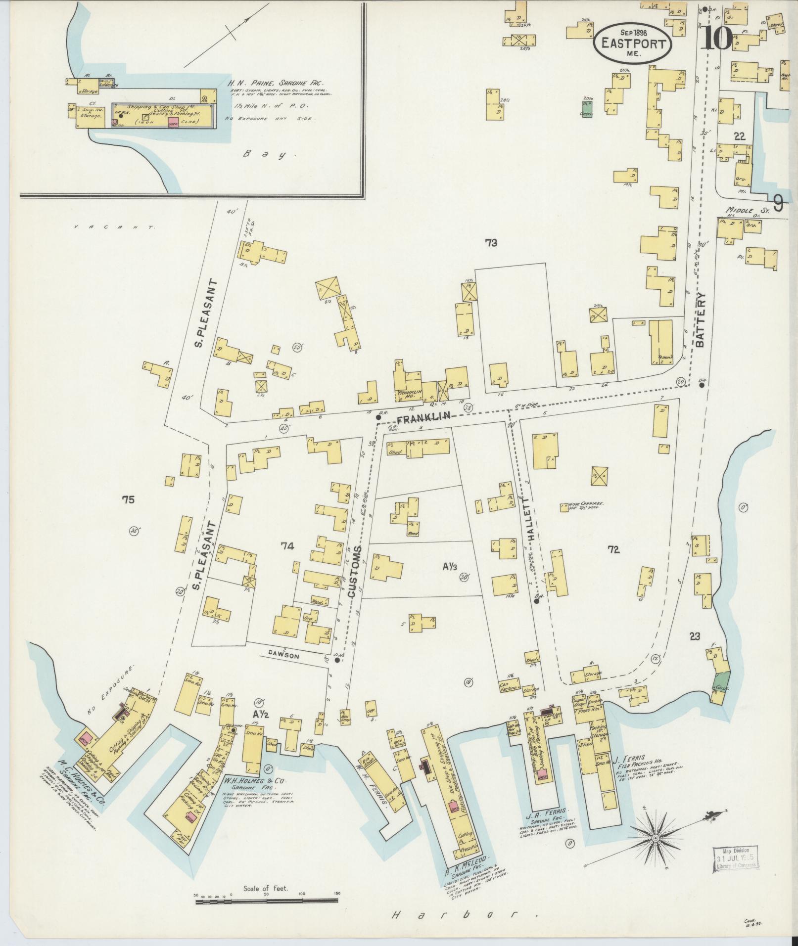 Sanborn Fire Insurance Map from Eastport, Washington County, Maine (1898), Sheet #0010 - Complete Map Set gallery image, historic Sanborn map, vintage wall art, Maine Maine