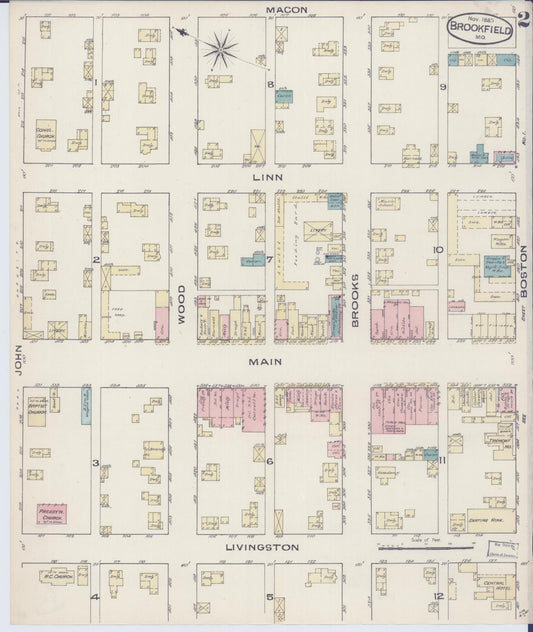 Sanborn Fire Insurance Map from Brookfield, Linn County, Missouri (1885), Sheet #0002 - Historic Sanborn Fire Insurance Map Print, vintage old map wall art, antique decor, genealogy gift, Missouri Missouri map