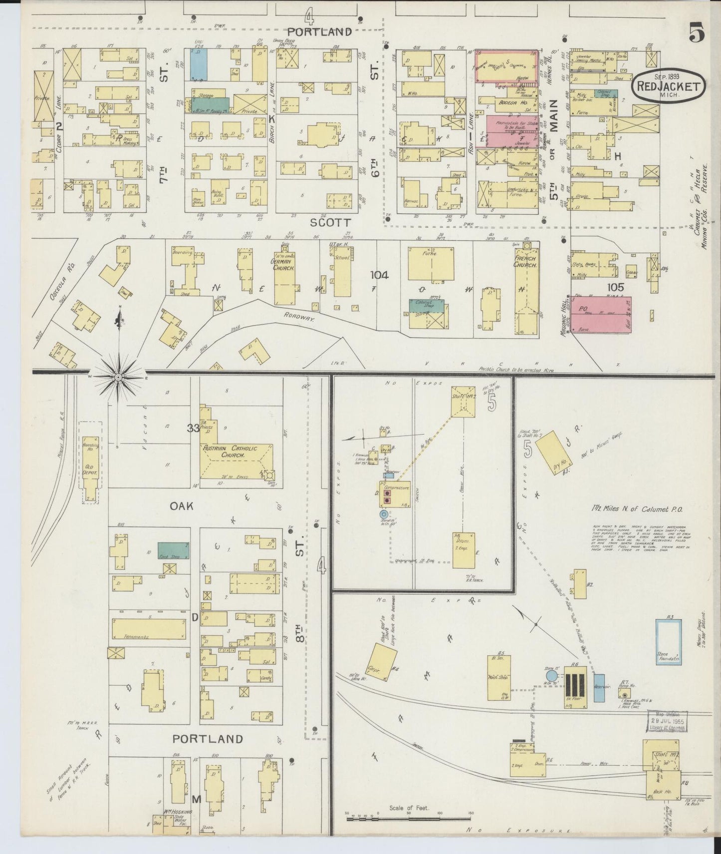Sanborn Fire Insurance Map from Red Jacket, Houghton County, Michigan (1893), Sheet #0005 - Complete Map Set gallery image, historic Sanborn map, vintage wall art, Michigan Michigan