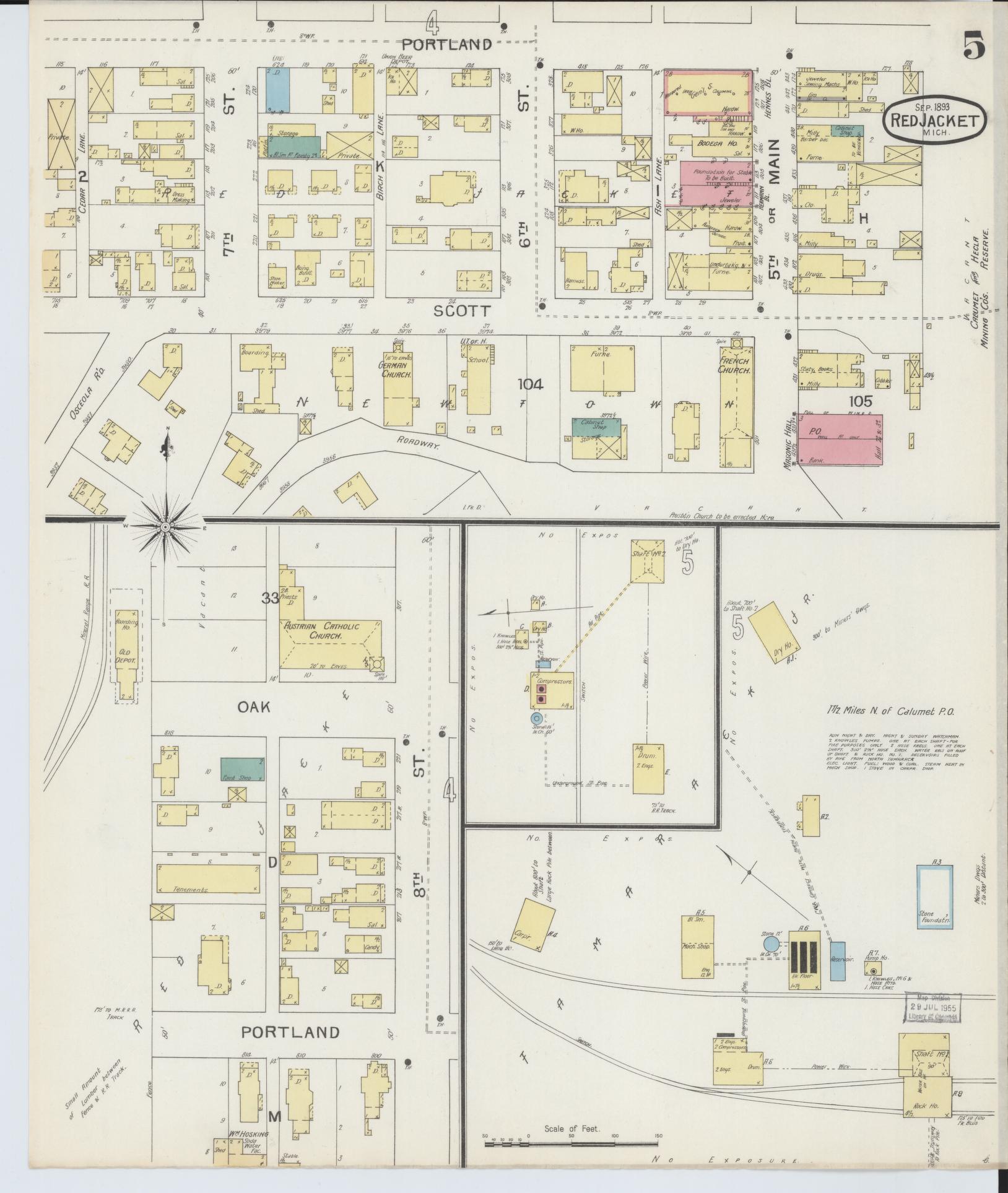 Sanborn Fire Insurance Map from Red Jacket, Houghton County, Michigan (1893), Sheet #0005 - Complete Map Set gallery image, historic Sanborn map, vintage wall art, Michigan Michigan