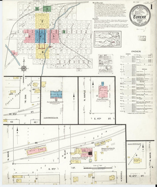 Sanborn Fire Insurance Map from Eureka, Greenwood County, Kansas (1917), Sheet #0001 - Complete Map Set gallery image, historic Sanborn map, vintage wall art, Kansas Kansas