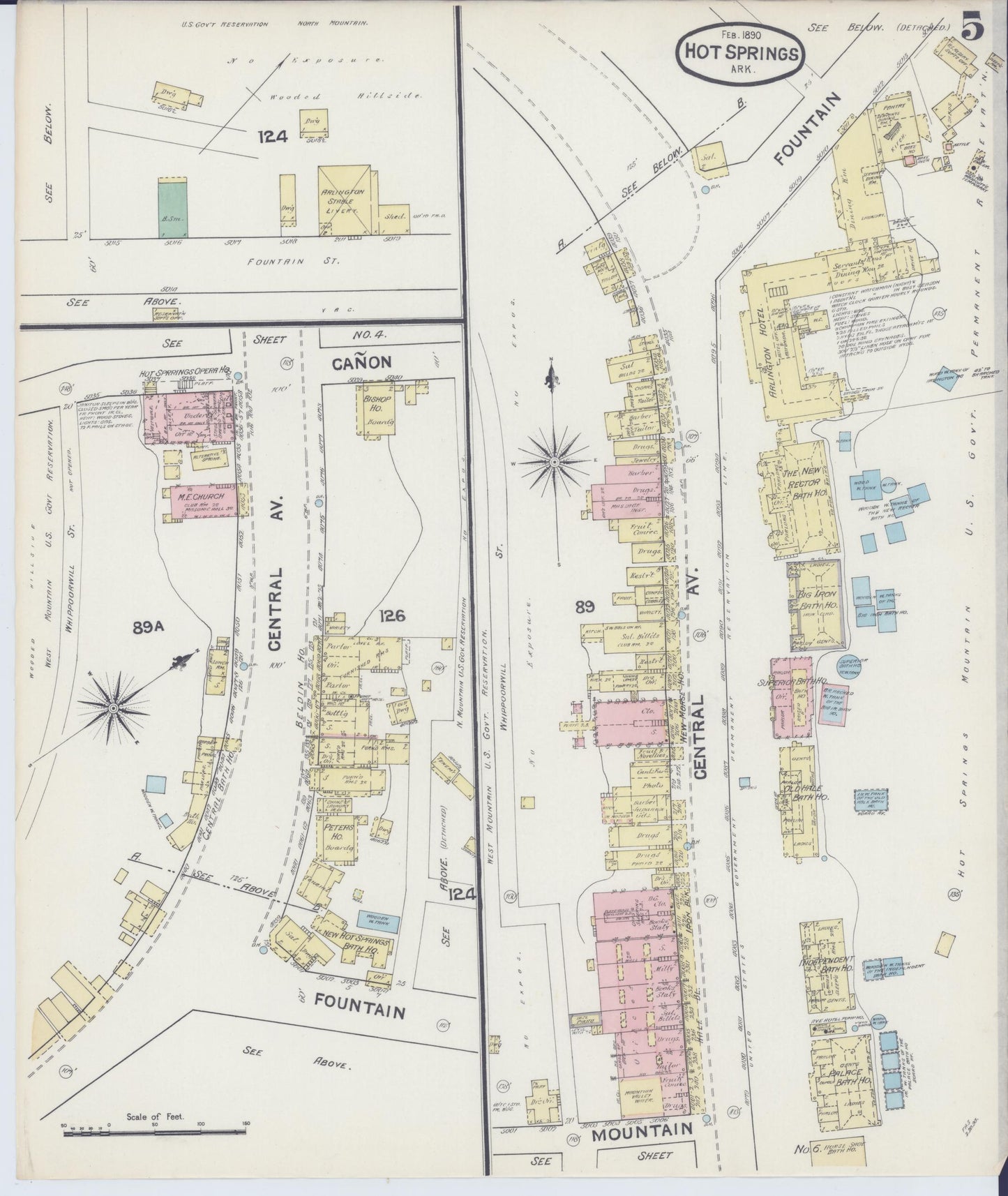 Sanborn Fire Insurance Map from Hot Springs, Garland County, Arkansas (1890), Sheet #0005 - Complete Map Set gallery image, historic Sanborn map, vintage wall art, Arkansas Arkansas