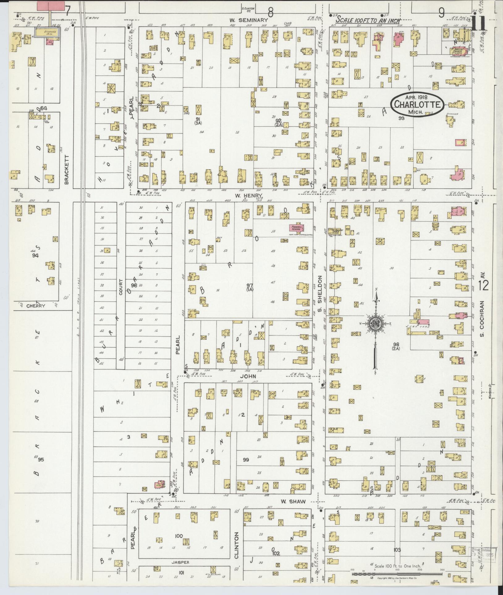 Sanborn Fire Insurance Map from Charlotte, Eaton County, Michigan (1918), Sheet #0011 - Complete Map Set gallery image, historic Sanborn map, vintage wall art, Michigan Michigan