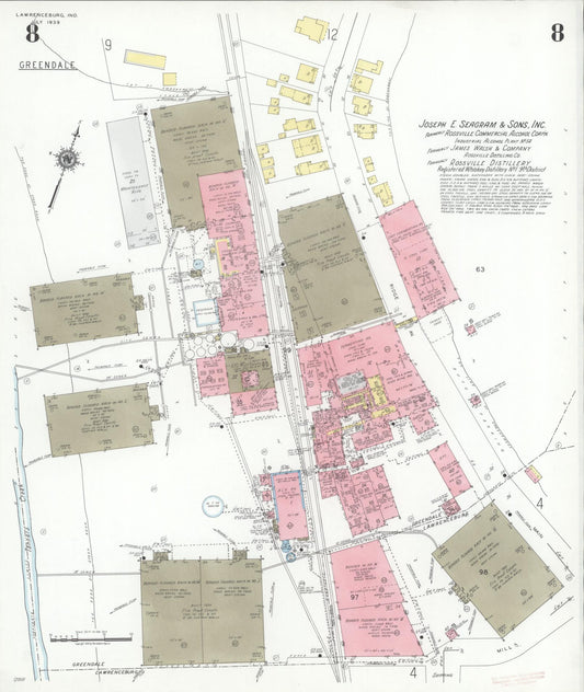 Sanborn Fire Insurance Map from Lawrenceburg, Dearborn County, Indiana (1939), Sheet #0008 - Historic Sanborn Fire Insurance Map Print, vintage old map wall art, antique decor, genealogy gift, Indiana Indiana map