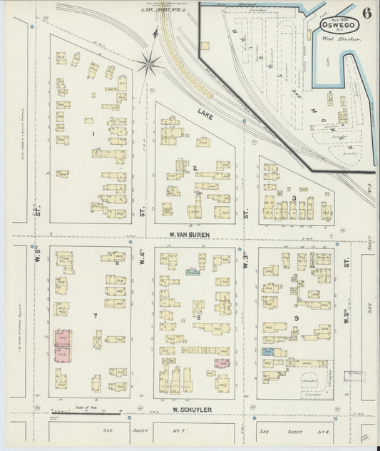 Sanborn Fire Insurance Map from Oswego, Oswego County, New York (1890), Sheet #0006 - Historic Sanborn Fire Insurance Map Print, vintage old map wall art, antique decor, genealogy gift, New York New York map