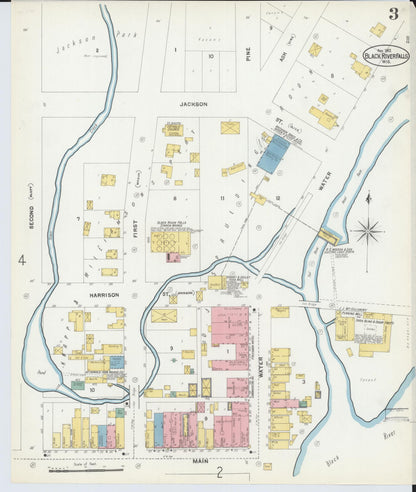 Sanborn Fire Insurance Map from Black River Falls, Jackson County, Wisconsin (1902), Sheet #0003 - Historic Sanborn Fire Insurance Map Print, vintage old map wall art, antique decor, genealogy gift, Wisconsin Wisconsin map