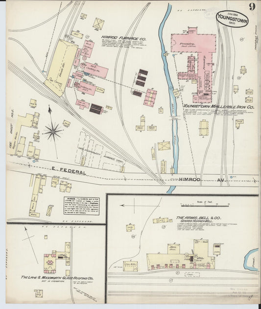 Sanborn Fire Insurance Map from Youngstown, Mahoning County, Ohio (1884), Sheet #0009 - Historic Sanborn Fire Insurance Map Print, vintage old map wall art, antique decor, genealogy gift, Ohio Ohio map