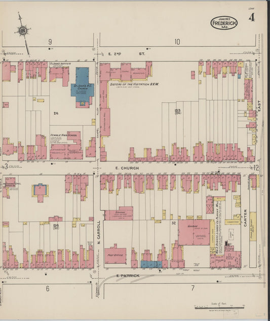 Sanborn Fire Insurance Map from Frederick, Frederick County, Maryland (1922), Sheet #0004 - Historic Sanborn Fire Insurance Map Print, vintage old map wall art