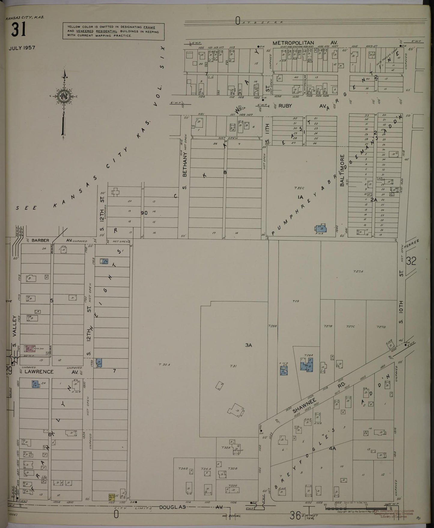 Sanborn Fire Insurance Map from Kansas City, Wyandotte County, Kansas (1957), Sheet #0031 - Complete Map Set gallery image, historic Sanborn map, vintage wall art, Kansas Kansas