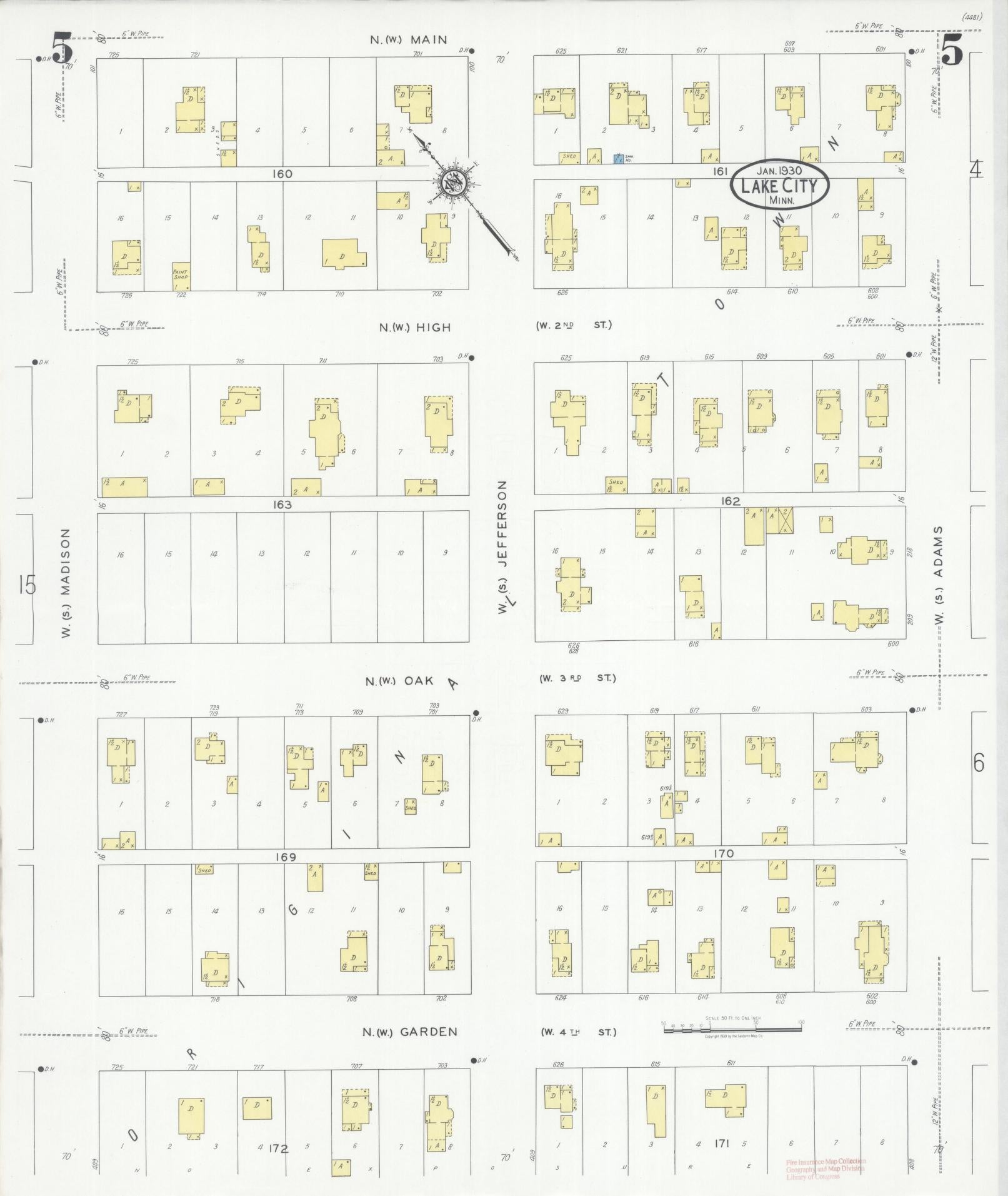 Sanborn Fire Insurance Map from Lake City, Wabasha County, Minnesota (1930), Sheet #0005 - Historic Sanborn Fire Insurance Map Print, vintage old map wall art, antique decor, genealogy gift, Minnesota Minnesota map