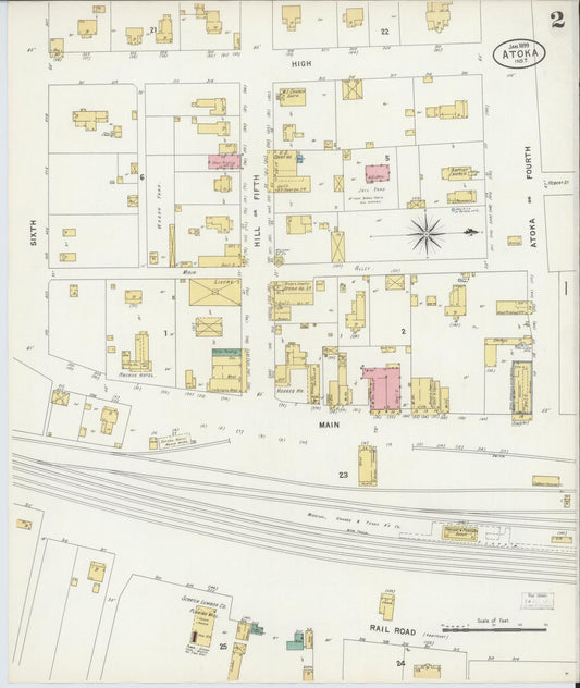 Sanborn Fire Insurance Map from Atoka, Atoka County, Oklahoma (1899), Sheet #0002 - Historic Sanborn Fire Insurance Map Print, vintage old map wall art, antique decor, genealogy gift, Oklahoma Oklahoma map