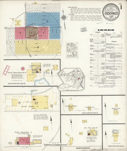 Sanborn Fire Insurance Map from Giddings, Lee County, Texas (1921), Sheet #0001 - Complete Map Set gallery image, historic Sanborn map, vintage wall art, Texas Texas