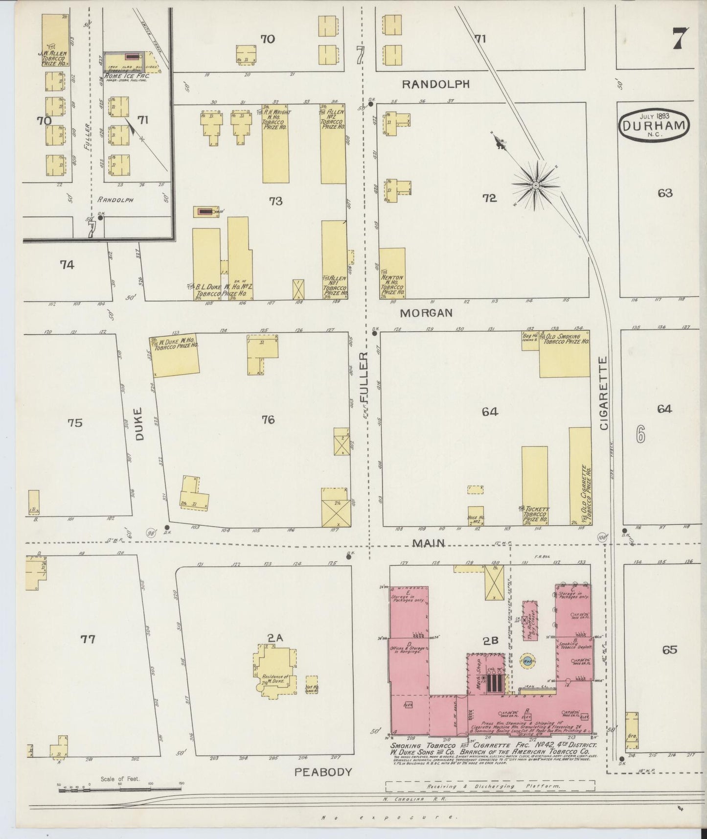 Sanborn Fire Insurance Map from Durham, Durham County, North Carolina (1893), Sheet #0007 - Complete Map Set gallery image, historic Sanborn map, vintage wall art, North Carolina North Carolina