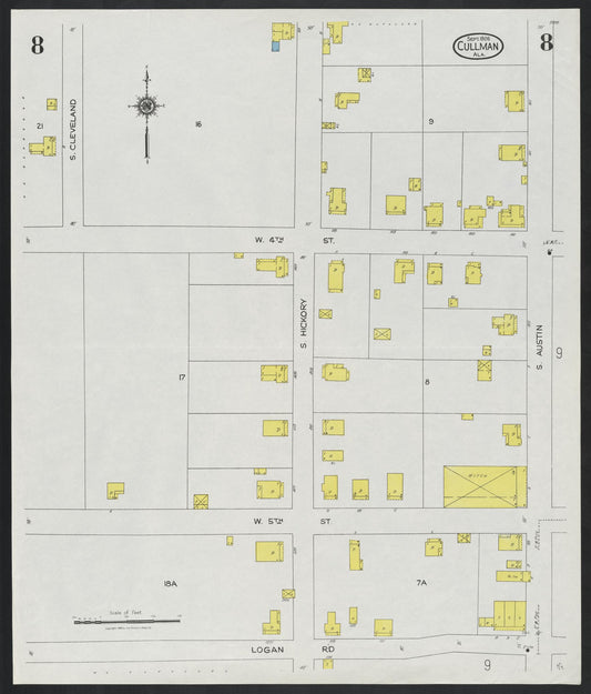 Sanborn Fire Insurance Map from Cullman, Cullman County, Alabama (1926), Sheet #0008 - Historic Sanborn Fire Insurance Map Print, vintage old map wall art, antique decor, genealogy gift, Alabama Alabama map