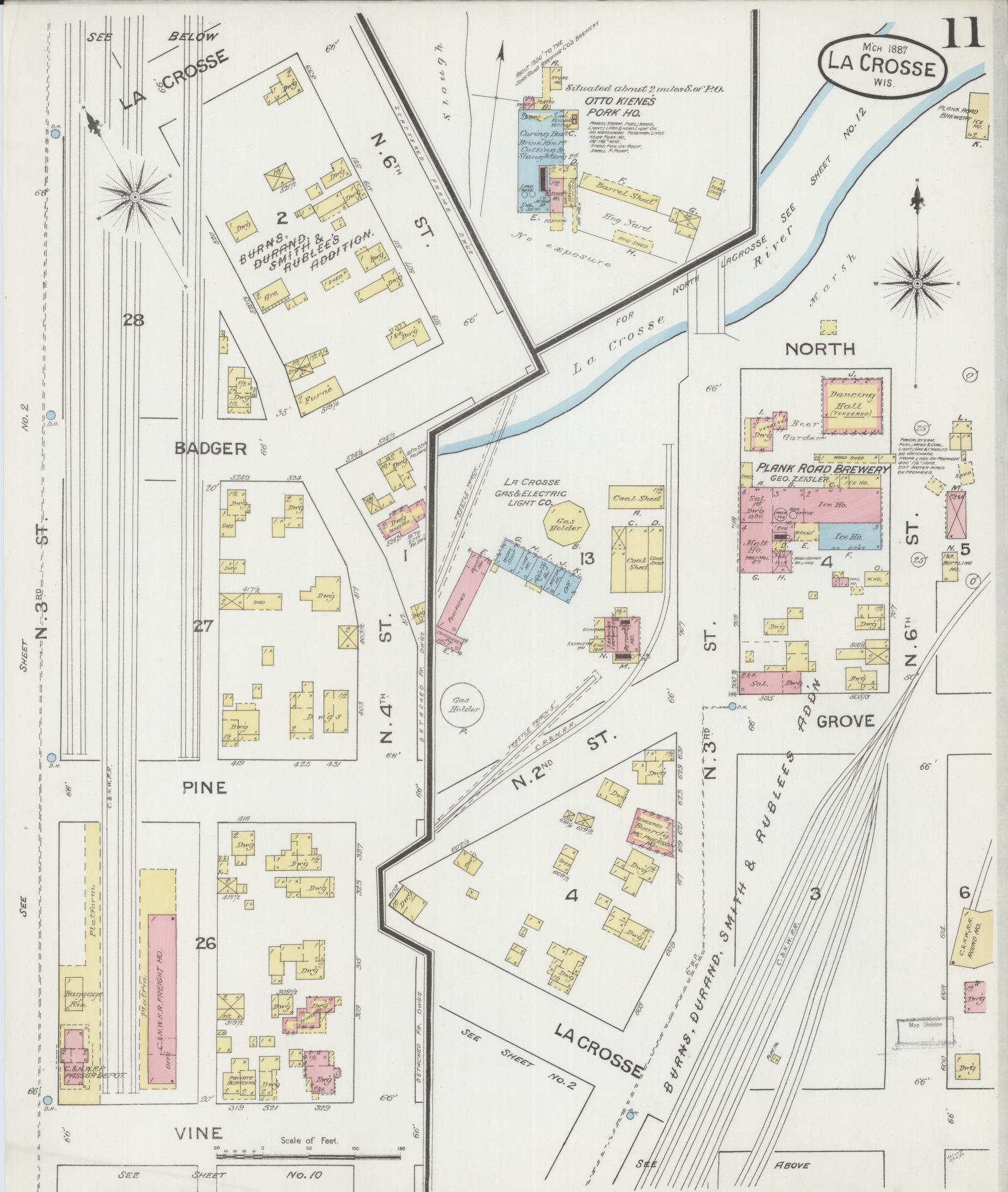 Sanborn Fire Insurance Map from La Crosse, La Crosse County, Wisconsin (1887), Sheet #0011 - Historic Sanborn Fire Insurance Map Print, vintage old map wall art, antique decor, genealogy gift, Wisconsin Wisconsin map
