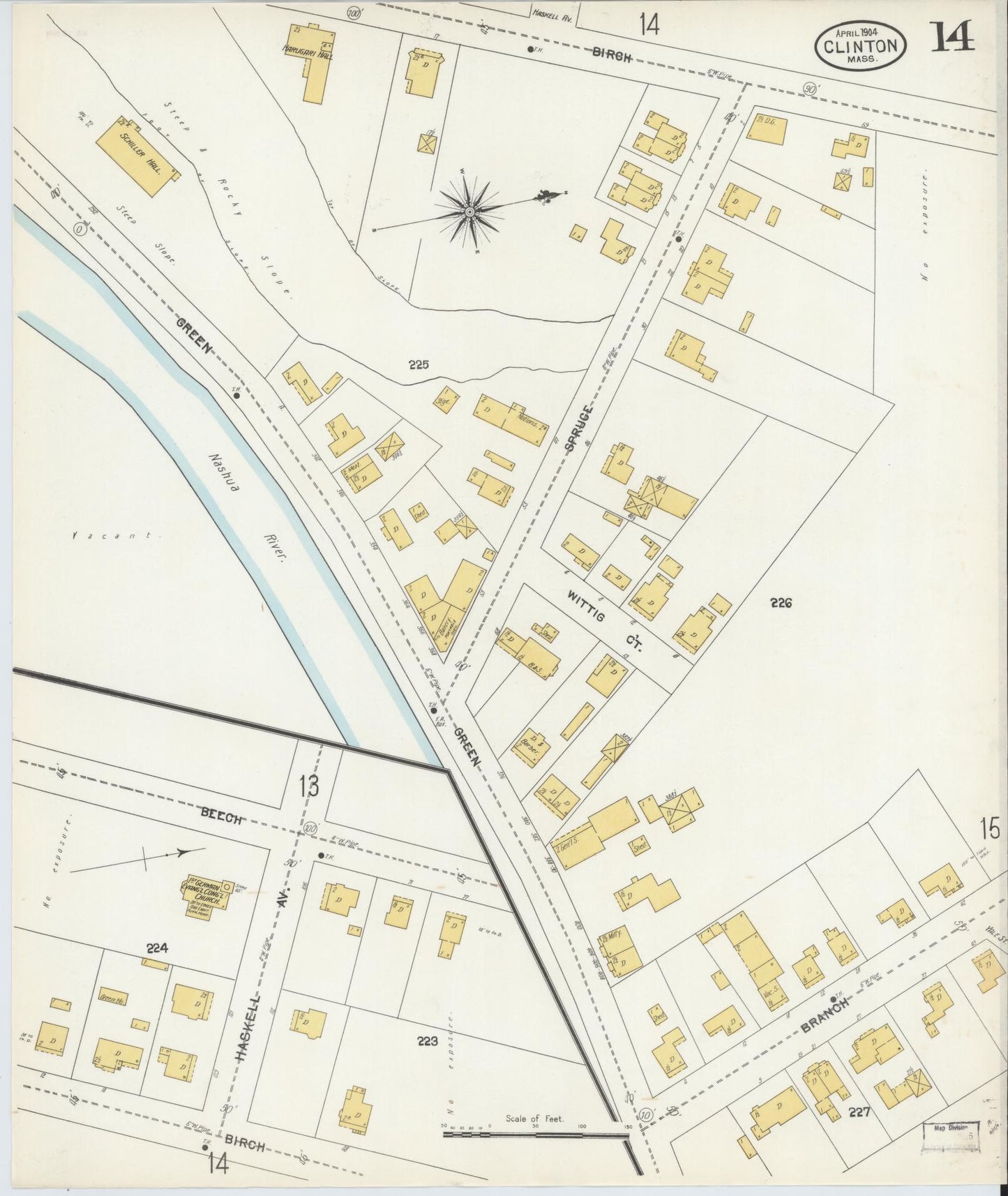 Sanborn Fire Insurance Map from Clinton, Worcester County, Massachusetts (1904), Sheet #0014 - Complete Map Set gallery image, historic Sanborn map, vintage wall art, Massachusetts Massachusetts