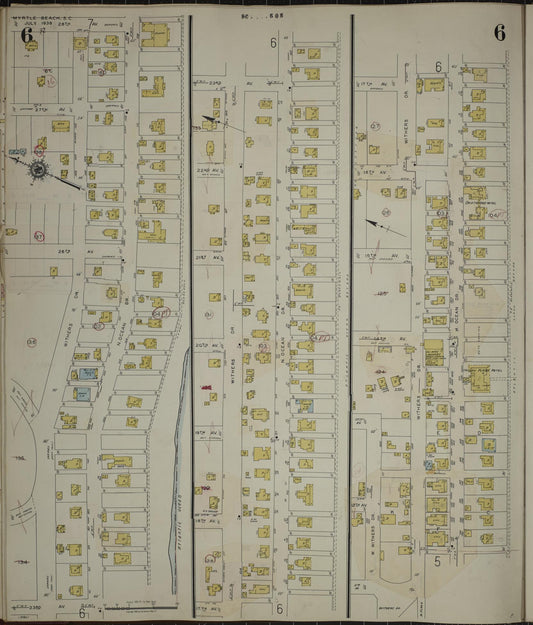 Sanborn Fire Insurance Map from Myrtle Beach, Horry County, South Carolina (1949), Sheet #0006 - Historic Sanborn Fire Insurance Map Print, vintage old map wall art, antique decor, genealogy gift, South Carolina South Carolina map