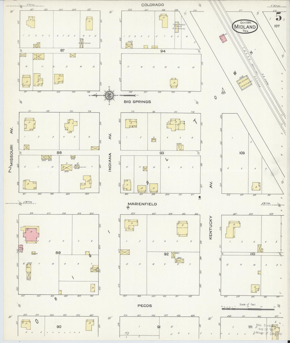 Sanborn Fire Insurance Map from Midland, Midland County, Texas (1914), Sheet #0005 - Complete Map Set gallery image, historic Sanborn map, vintage wall art, Texas Texas