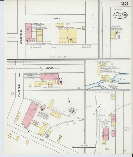 Sanborn Fire Insurance Map from Jackson, Jackson County, Michigan (1893), Sheet #0023 - Historic Sanborn Fire Insurance Map Print, vintage old map wall art, antique decor, genealogy gift, Michigan Michigan map