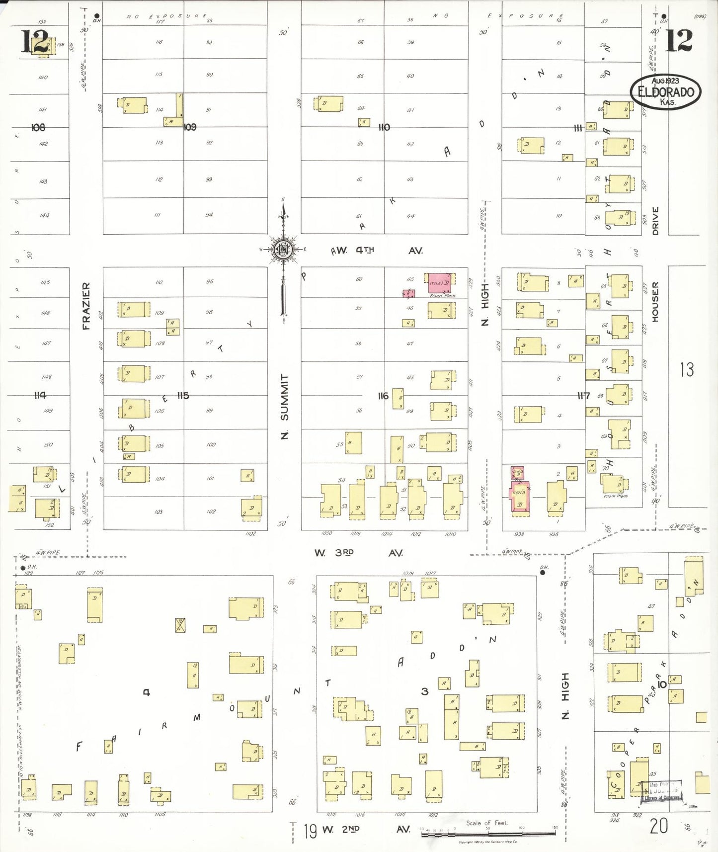 Sanborn Fire Insurance Map from El Dorado, Butler County, Kansas (1923), Sheet #0012 - Historic Sanborn Fire Insurance Map Print, vintage old map wall art, antique decor, genealogy gift, Kansas Kansas map