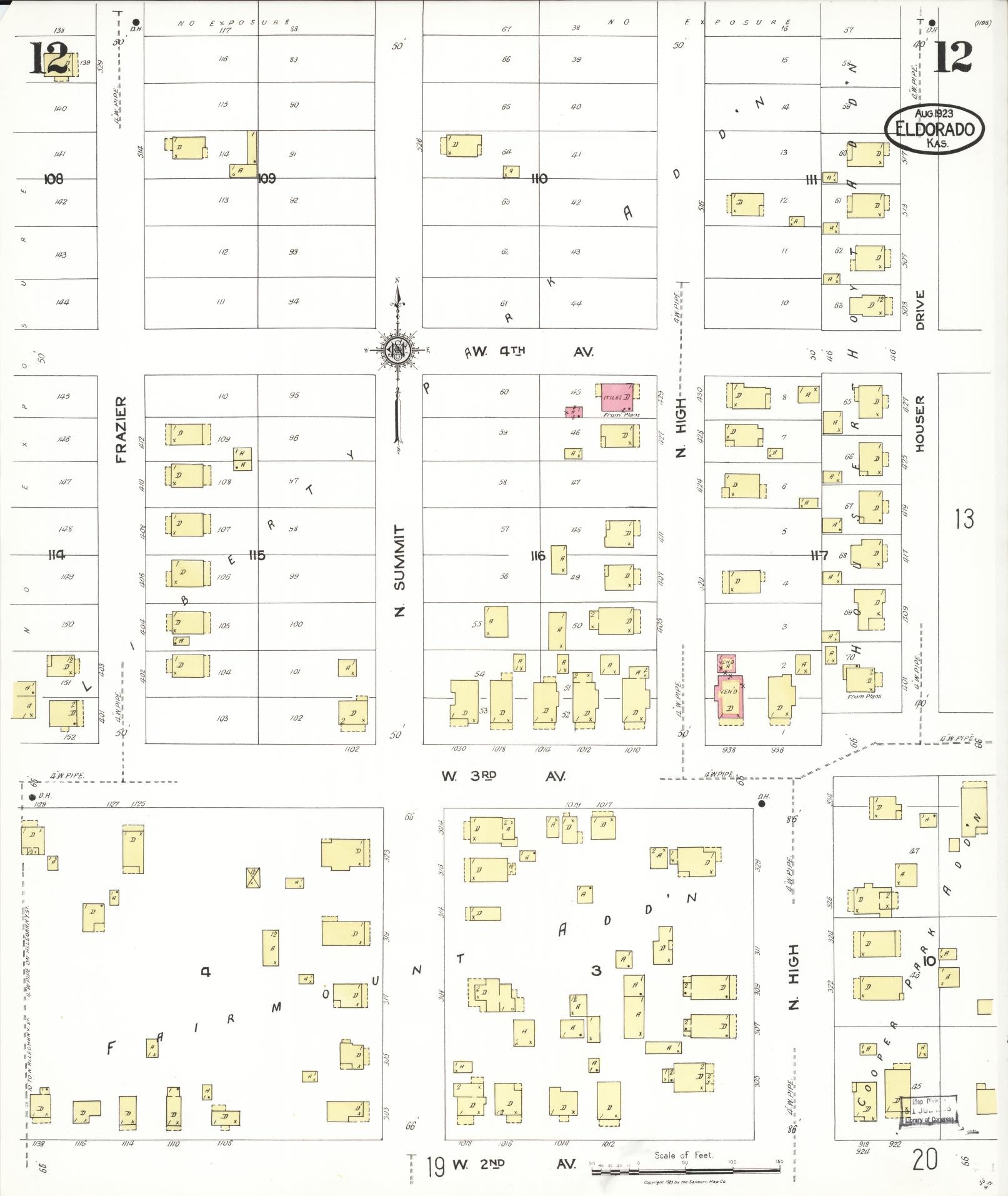 Sanborn Fire Insurance Map from El Dorado, Butler County, Kansas (1923), Sheet #0012 - Historic Sanborn Fire Insurance Map Print, vintage old map wall art, antique decor, genealogy gift, Kansas Kansas map