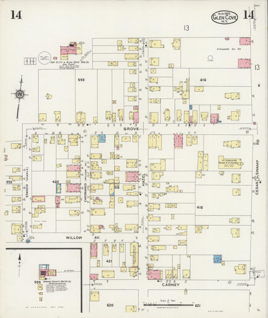 Sanborn Fire Insurance Map from Glen Cove, Nassau County, New York (1925), Sheet #0014 - Historic Sanborn Fire Insurance Map Print, vintage old map wall art, antique decor, genealogy gift, New York New York map