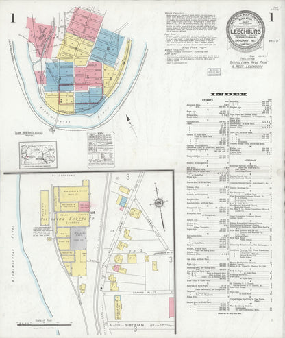 Sanborn Fire Insurance Map from Leechburg, Armstrong County, Pennsylvania (1927), Sheet #0001 - Historic Sanborn Fire Insurance Map Print, vintage old map wall art, antique decor, genealogy gift, Pennsylvania Pennsylvania map