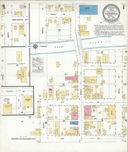 Sanborn Fire Insurance Map from Vernonia, Columbia County, Oregon (1926), Sheet #0001 - Historic Sanborn Fire Insurance Map Print, vintage old map wall art, antique decor, genealogy gift, Oregon Oregon map