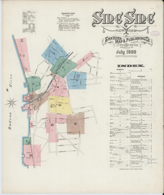 Sanborn Fire Insurance Map from Sing Sing, Westchester County, New York (1886), Sheet #0001 - Historic Sanborn Fire Insurance Map Print, vintage old map wall art, antique decor, genealogy gift, New York New York map