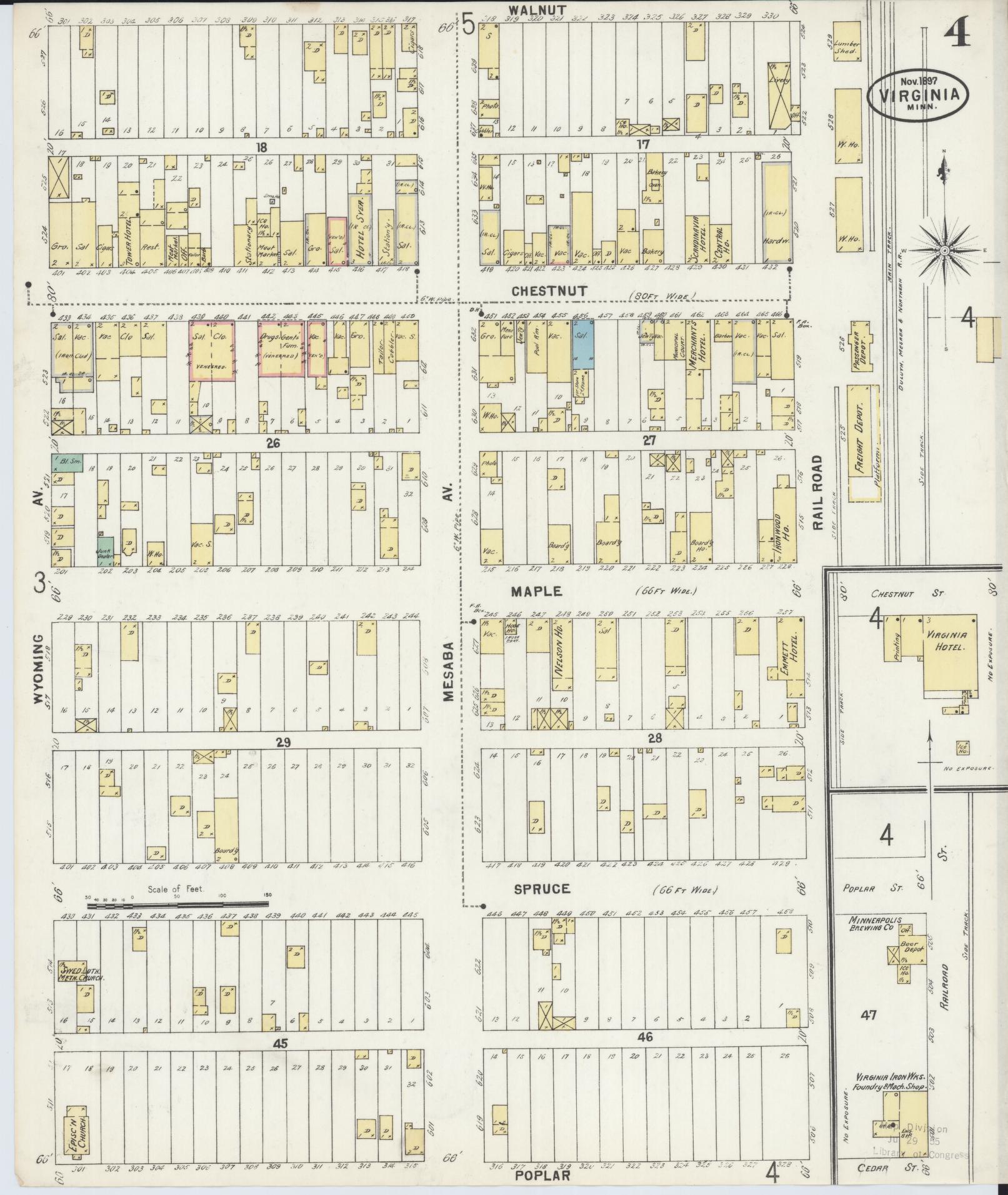 Sanborn Fire Insurance Map from Virginia, Saint Louis County, Minnesota (1897), Sheet #0004 - Complete Map Set gallery image, historic Sanborn map, vintage wall art, Minnesota Minnesota
