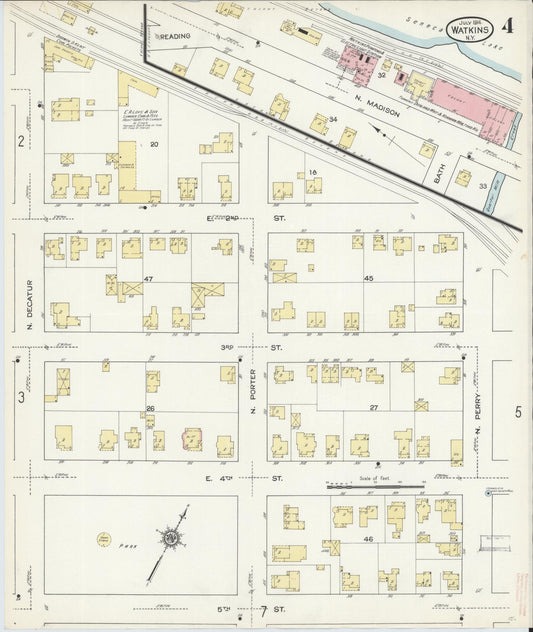 Sanborn Fire Insurance Map from Watkins Glen, Schuyler County, New York (1914), Sheet #0004 - Historic Sanborn Fire Insurance Map Print, vintage old map wall art, antique decor, genealogy gift, New York New York map