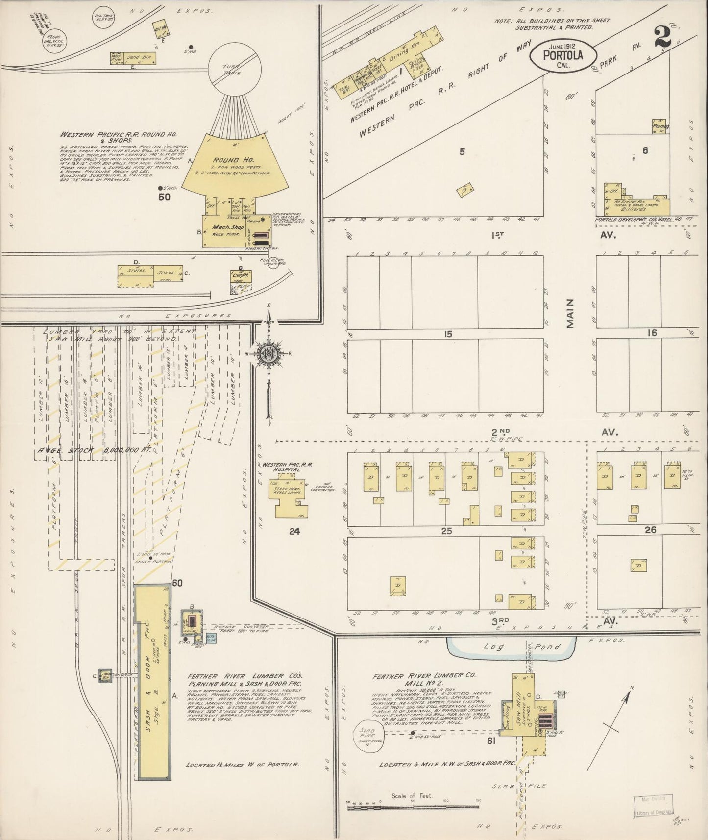 Sanborn Fire Insurance Map from Portola, Plumas County, California (1912), Sheet #0002 - Complete Map Set gallery image, historic Sanborn map, vintage wall art, California California