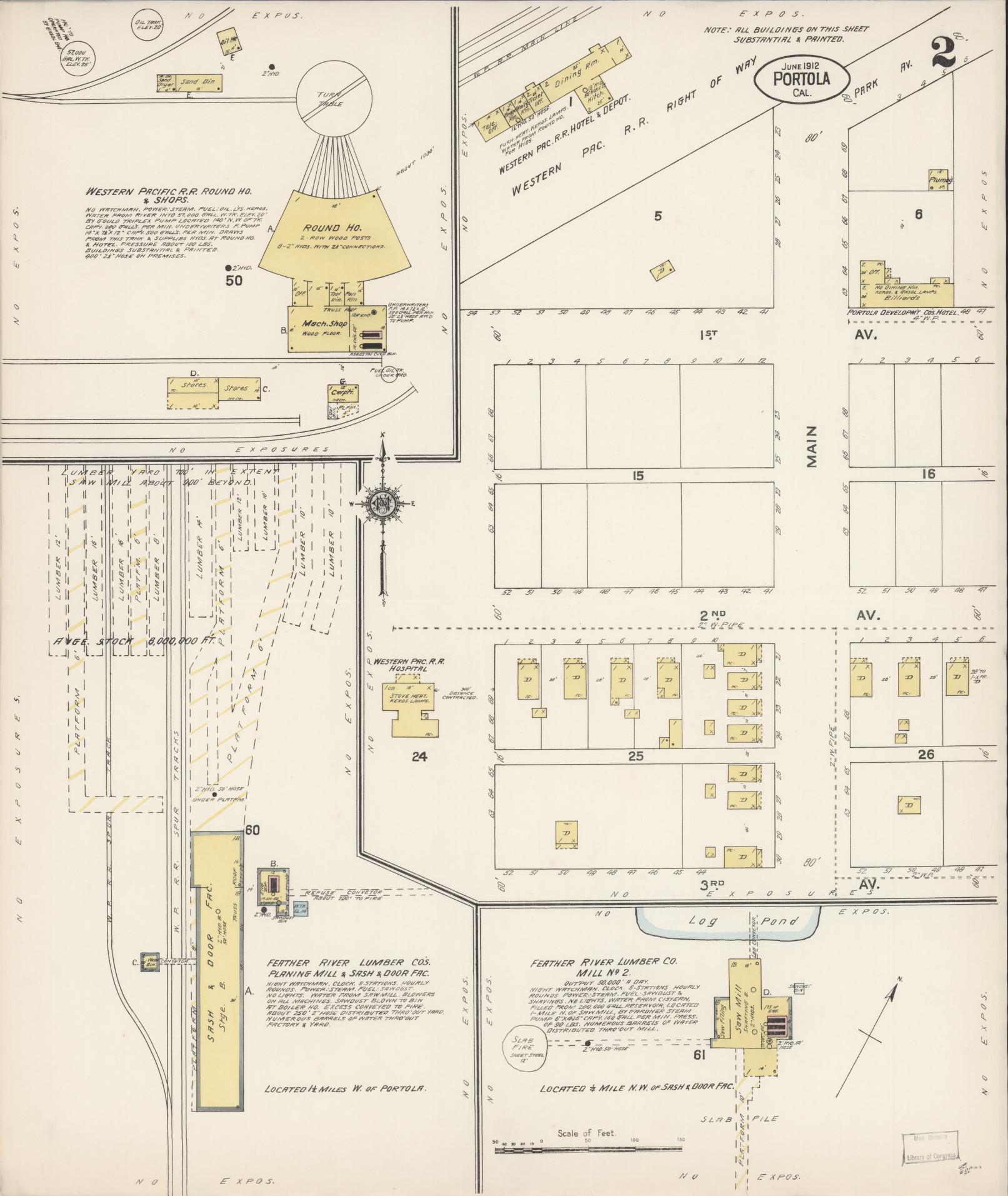 Sanborn Fire Insurance Map from Portola, Plumas County, California (1912), Sheet #0002 - Complete Map Set gallery image, historic Sanborn map, vintage wall art, California California