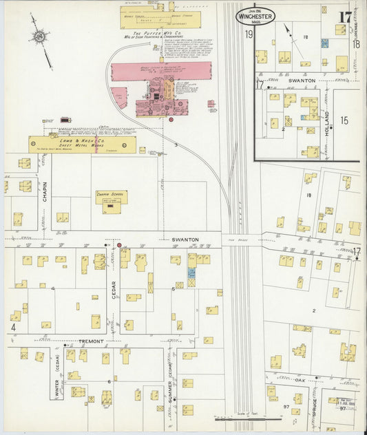Sanborn Fire Insurance Map from Winchester, Middlesex County, Massachusetts (1916), Sheet #0017 - Historic Sanborn Fire Insurance Map Print, vintage old map wall art, antique decor, genealogy gift, Massachusetts Massachusetts map