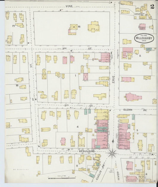 Sanborn Fire Insurance Map from Willoughby, Lake County, Ohio (1893), Sheet #0002 - Historic Sanborn Fire Insurance Map Print, vintage old map wall art, antique decor, genealogy gift, Ohio Ohio map