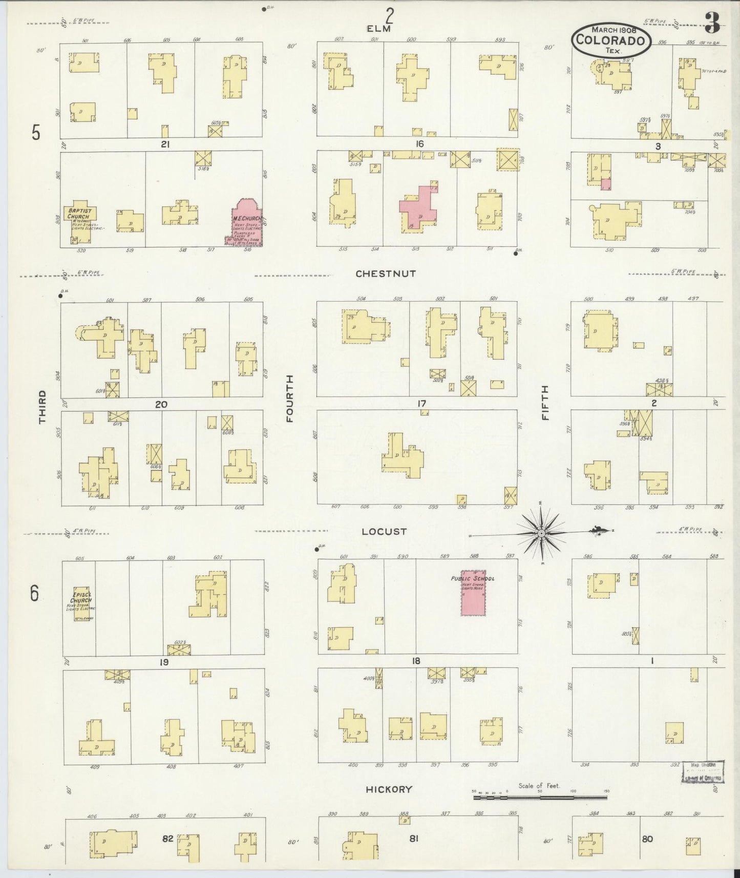 Sanborn Fire Insurance Map from Colorado, Mitchell County, Texas (1908), Sheet #0003 - Complete Map Set gallery image, historic Sanborn map, vintage wall art, Colorado Colorado