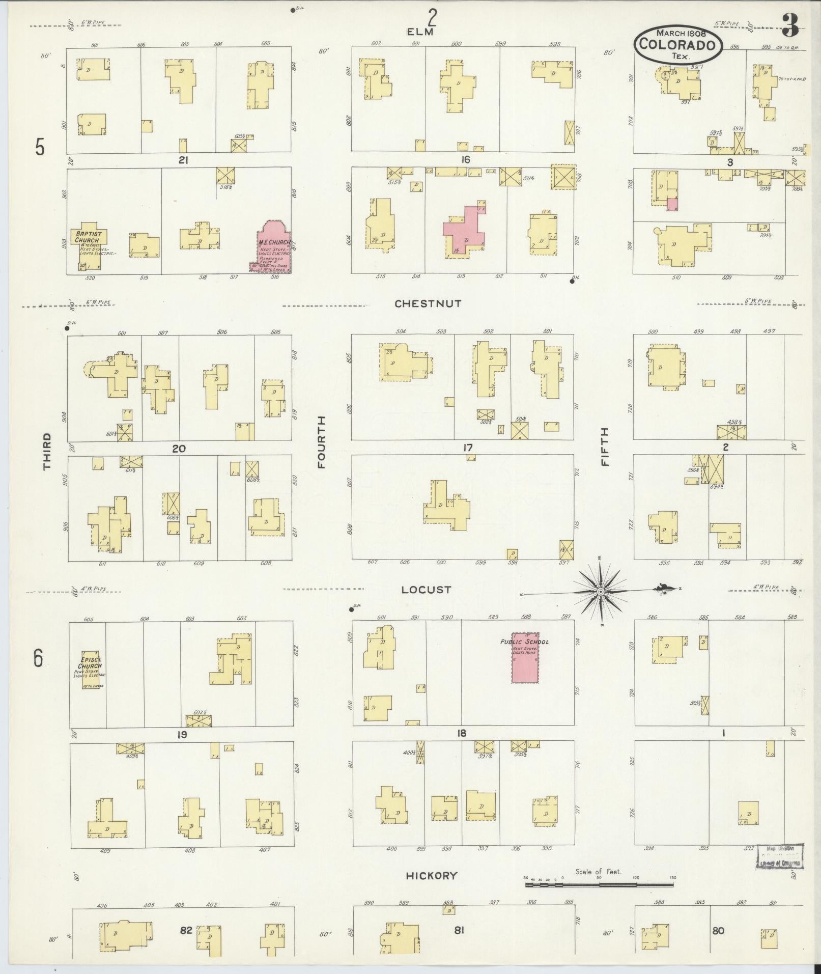 Sanborn Fire Insurance Map from Colorado, Mitchell County, Texas (1908), Sheet #0003 - Complete Map Set gallery image, historic Sanborn map, vintage wall art, Colorado Colorado