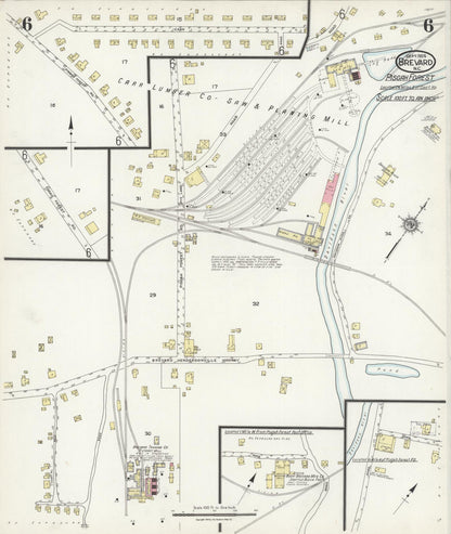 Sanborn Fire Insurance Map from Brevard, Transylvania County, North Carolina (1924), Sheet #0006 - Historic Sanborn Fire Insurance Map Print, vintage old map wall art, antique decor, genealogy gift, North Carolina North Carolina map