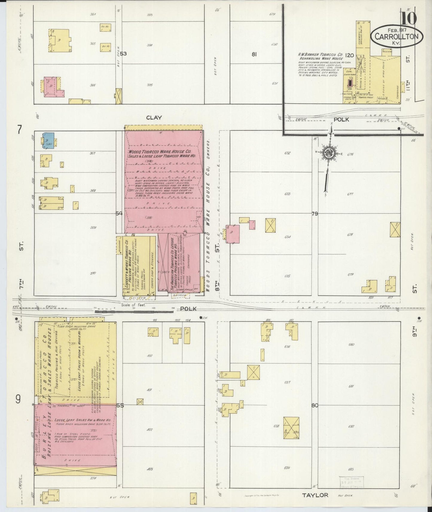 Sanborn Fire Insurance Map from Carrollton, Carroll County, Kentucky (1917), Sheet #0010 - Complete Map Set gallery image, historic Sanborn map, vintage wall art, Kentucky Kentucky