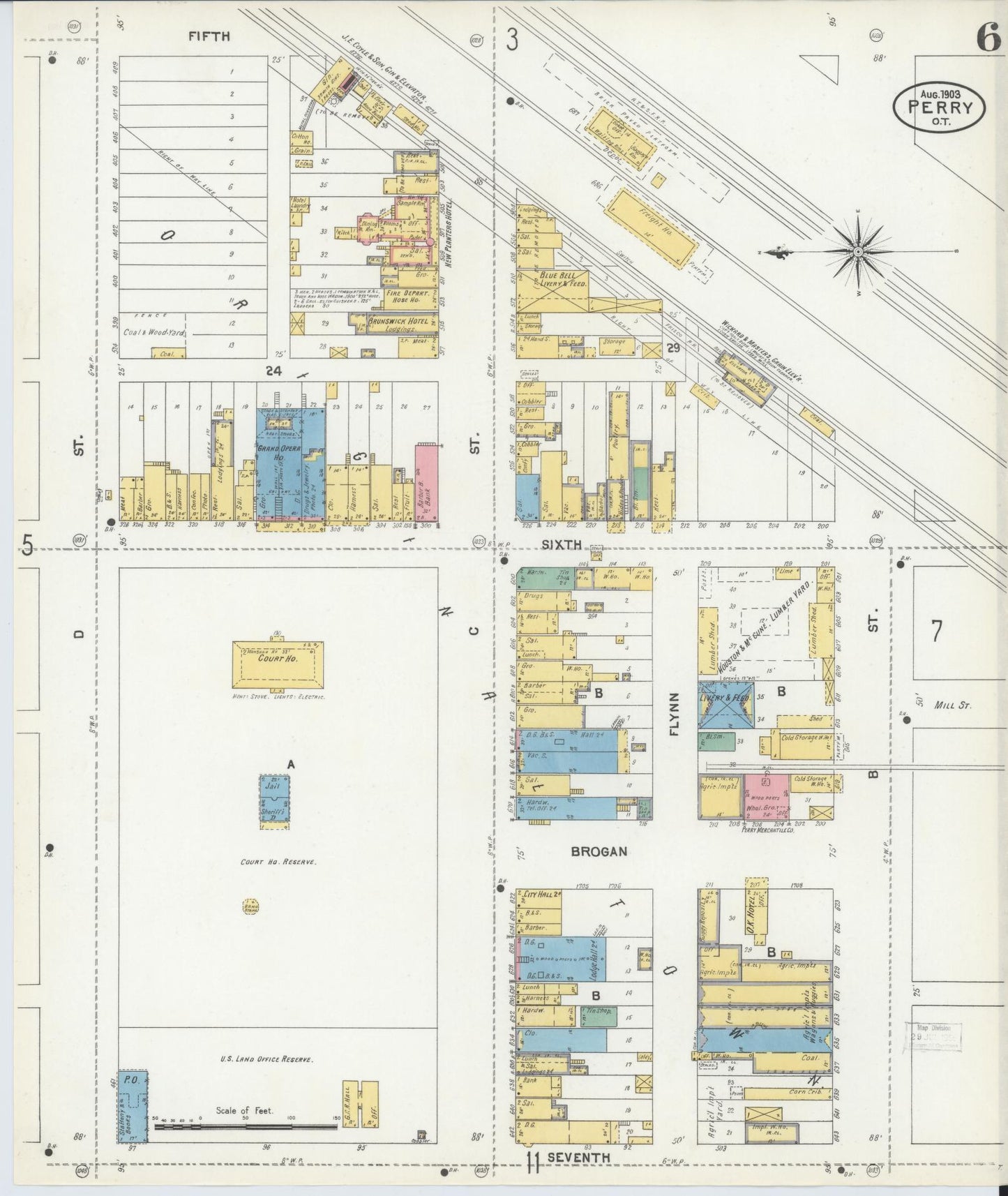 Sanborn Fire Insurance Map from Perry, Noble County, Oklahoma (1903), Sheet #0006 - Complete Map Set gallery image, historic Sanborn map, vintage wall art, Oklahoma Oklahoma