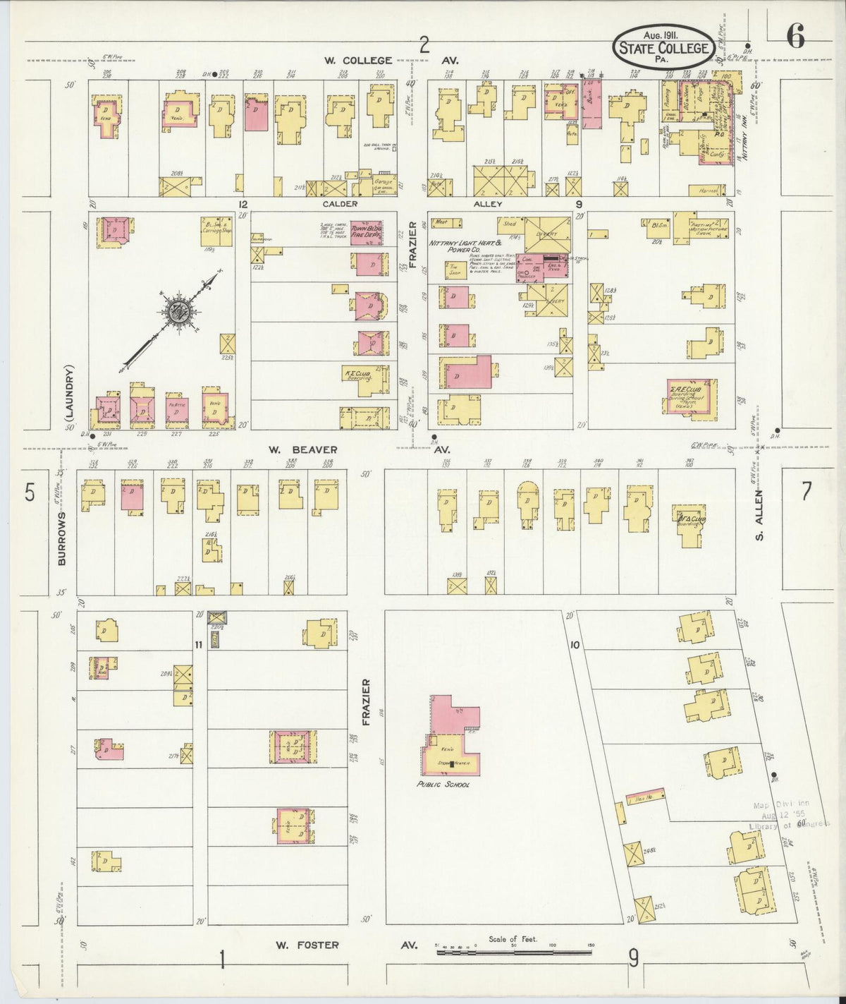 Sanborn Fire Insurance Map from State College, Centre County, Pennsylvania (1911), Sheet #0006 - Historic Sanborn Fire Insurance Map Print, vintage old map wall art, antique decor, genealogy gift, Pennsylvania Pennsylvania map