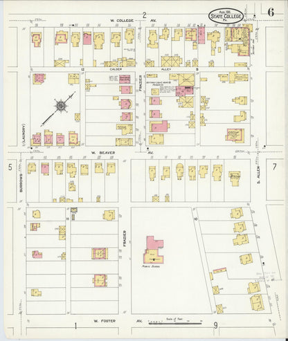 Sanborn Fire Insurance Map from State College, Centre County, Pennsylvania (1911), Sheet #0006 - Historic Sanborn Fire Insurance Map Print, vintage old map wall art, antique decor, genealogy gift, Pennsylvania Pennsylvania map