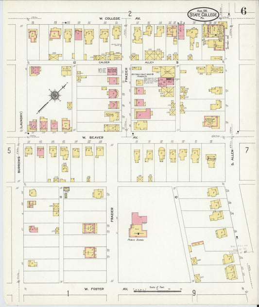 Sanborn Fire Insurance Map from State College, Centre County, Pennsylvania (1911), Sheet #0006 - Historic Sanborn Fire Insurance Map Print, vintage old map wall art, antique decor, genealogy gift, Pennsylvania Pennsylvania map