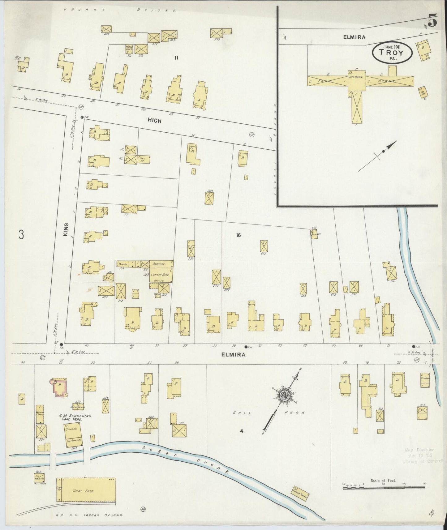 Sanborn Fire Insurance Map from Troy, Bradford County, Pennsylvania (1911), Sheet #0005 - Complete Map Set gallery image, historic Sanborn map, vintage wall art, Pennsylvania Pennsylvania