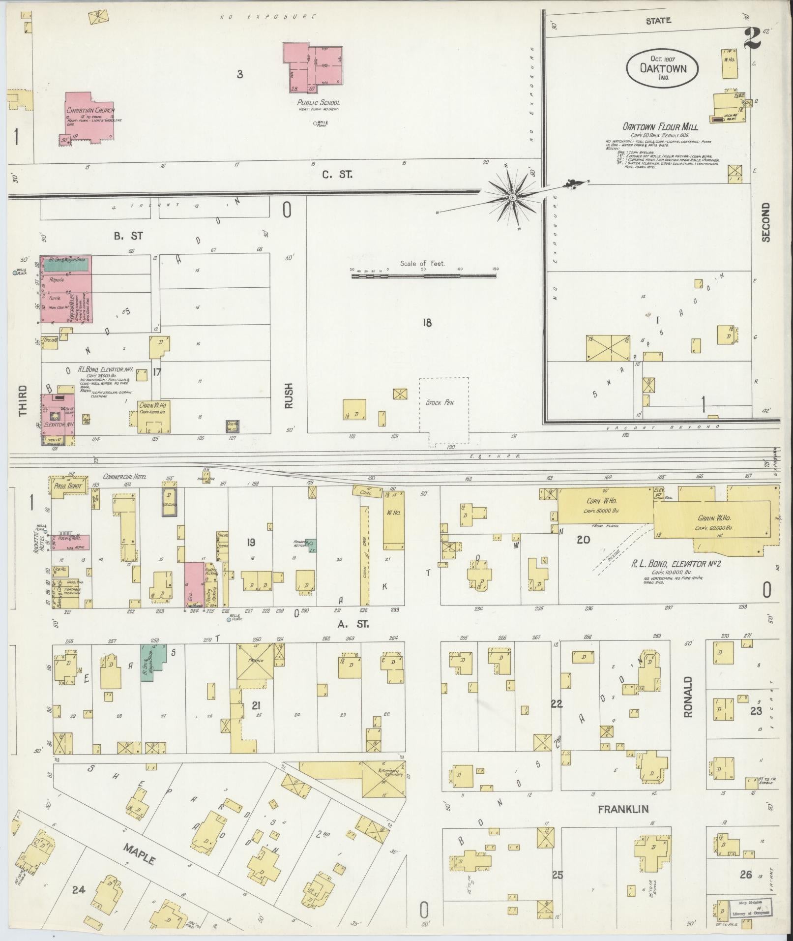 Sanborn Fire Insurance Map from Oaktown, Knox County, Indiana (1907), Sheet #0002 - Complete Map Set gallery image, historic Sanborn map, vintage wall art, Indiana Indiana