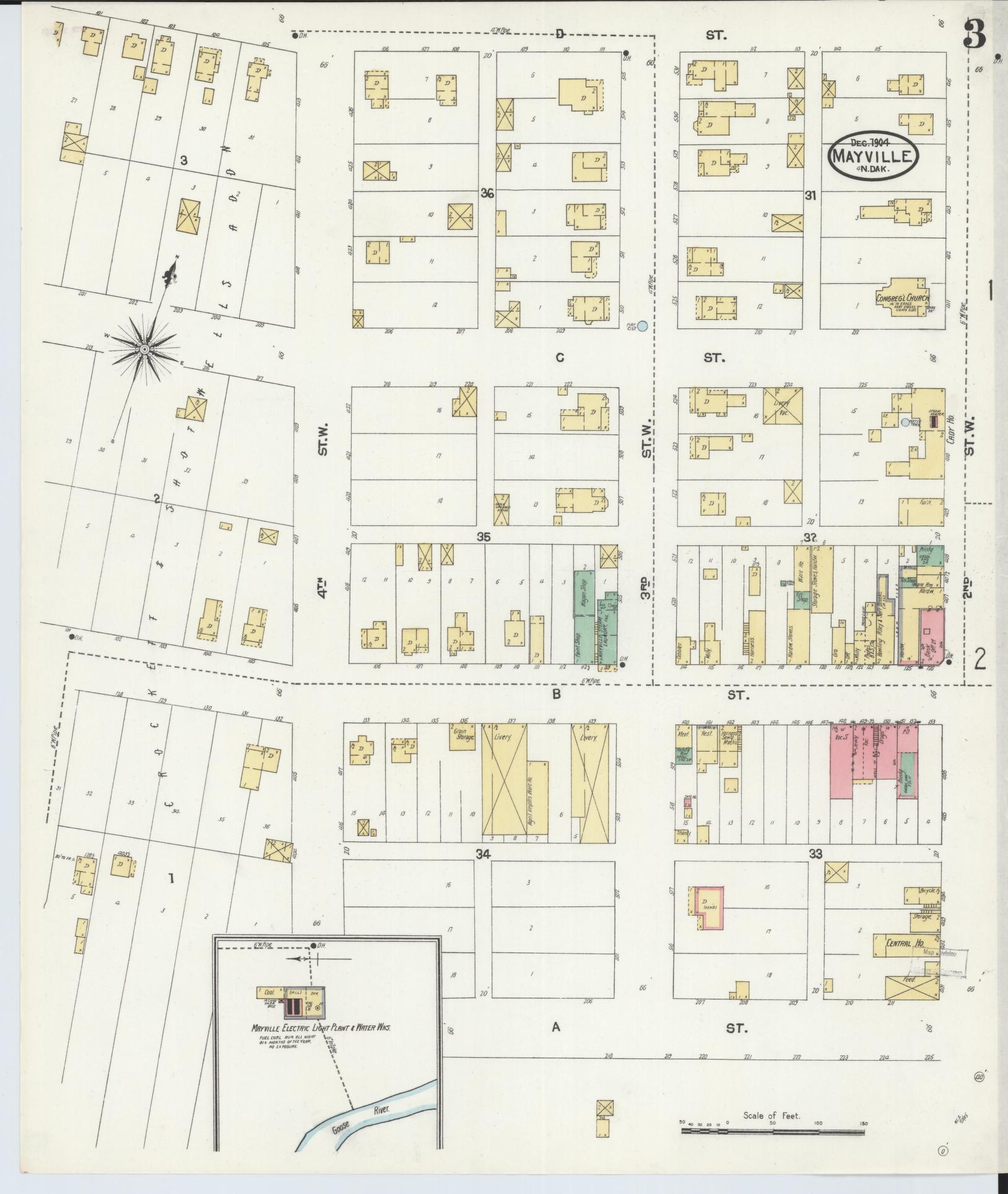 Sanborn Fire Insurance Map from Mayville, Traill County, North Dakota (1904), Sheet #0003 - Historic Sanborn Fire Insurance Map Print, vintage old map wall art, antique decor, genealogy gift, North Dakota North Dakota map