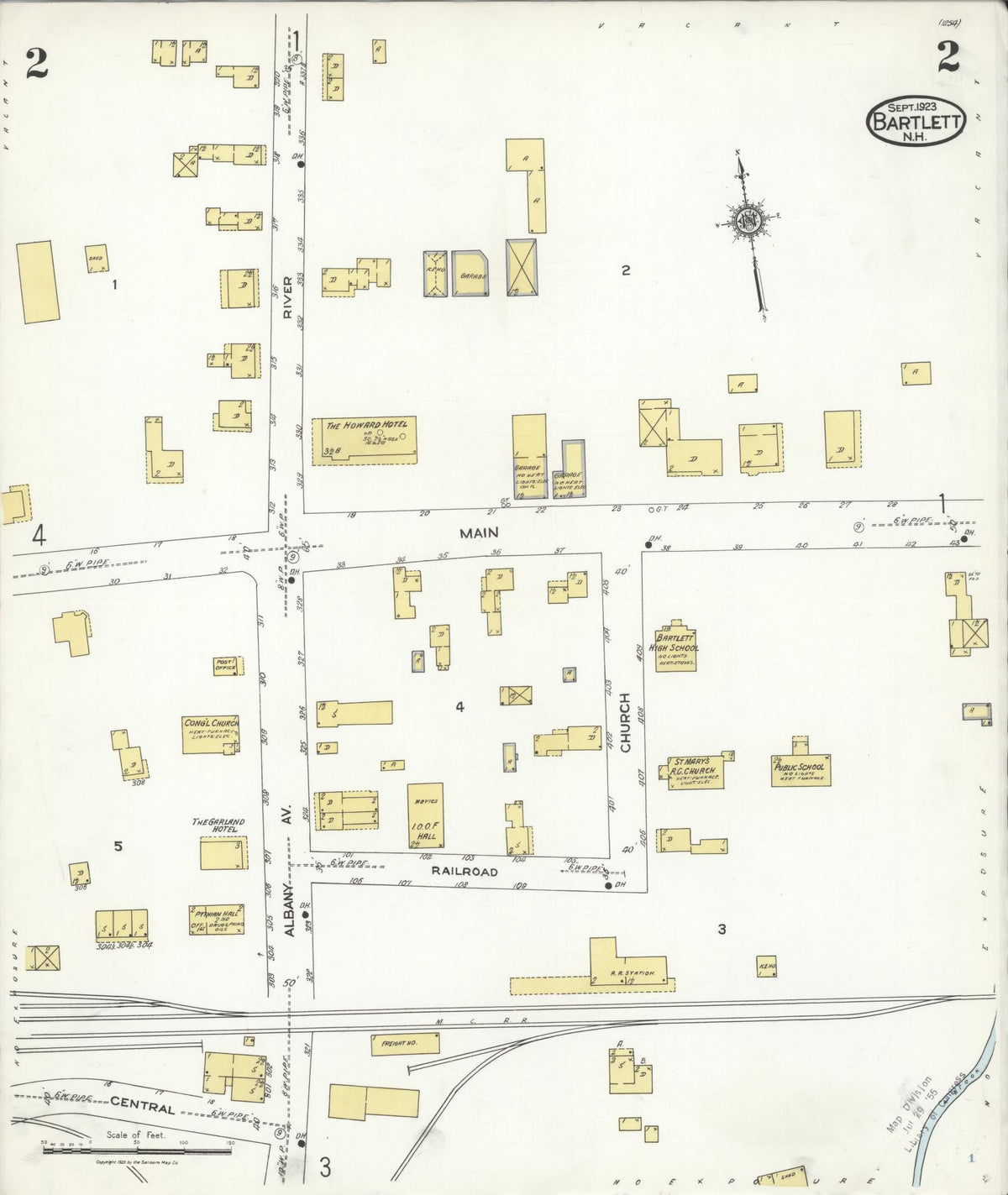 Sanborn Fire Insurance Map from Bartlett, Carroll County, New Hampshire (1923), Sheet #0002 - Historic Sanborn Fire Insurance Map Print, vintage old map wall art, antique decor, genealogy gift, New Hampshire New Hampshire map