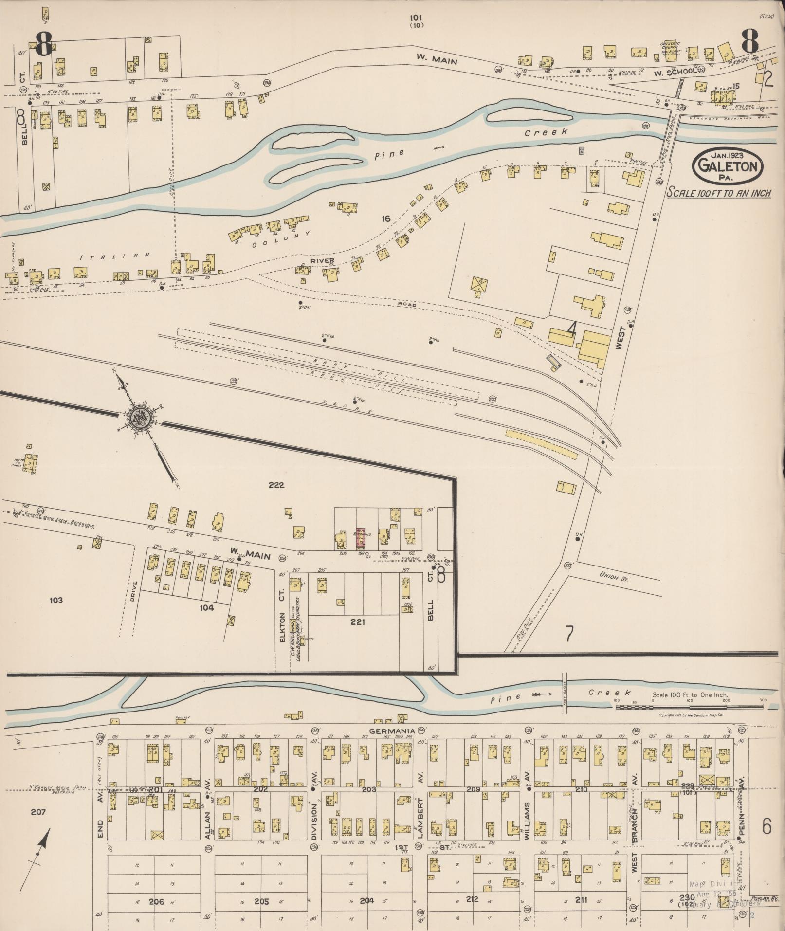 Sanborn Fire Insurance Map from Galeton, Potter County, Pennsylvania (1923), Sheet #0008 - Historic Sanborn Fire Insurance Map Print, vintage old map wall art, antique decor, genealogy gift, Pennsylvania Pennsylvania map