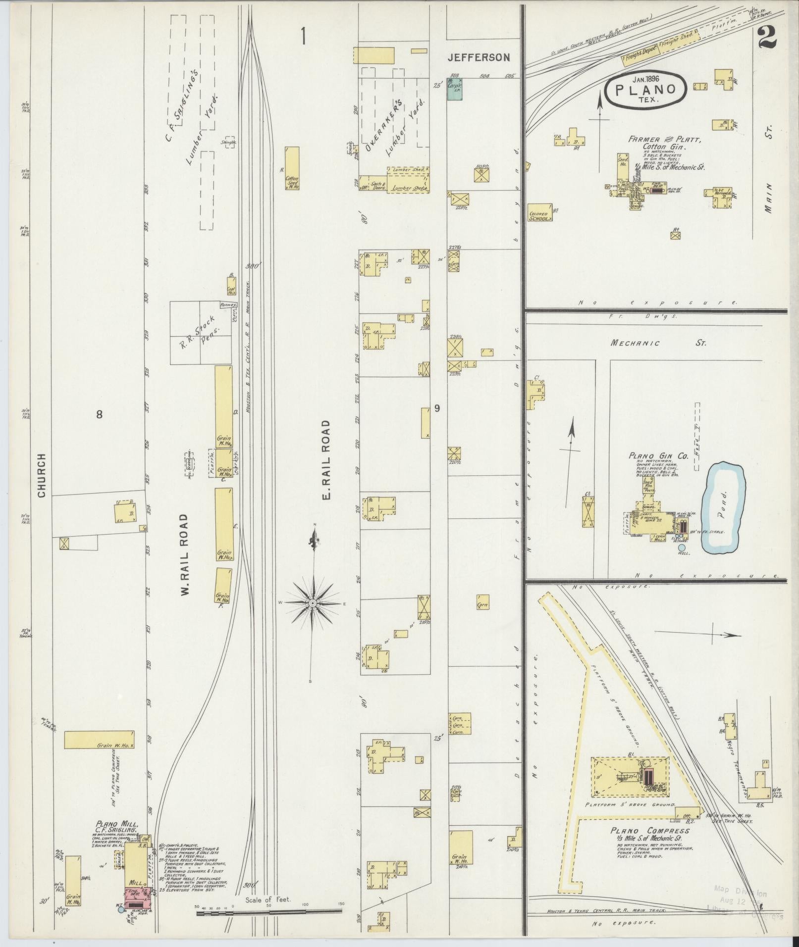 Sanborn Fire Insurance Map from Plano, Collin County, Texas (1896), Sheet #0002 - Historic Sanborn Fire Insurance Map Print, vintage old map wall art, antique decor, genealogy gift, Texas Texas map