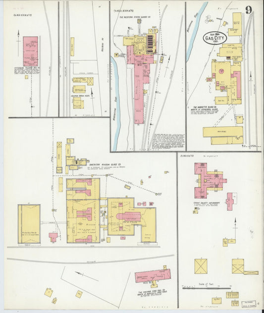 Sanborn Fire Insurance Map from Gas City, Grant County, Indiana (1904), Sheet #0009 - Historic Sanborn Fire Insurance Map Print, vintage old map wall art, antique decor, genealogy gift, Indiana Indiana map
